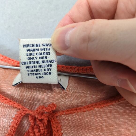 Bass Orange Linen Cotton Tank Top Women's M Keyhole Tie Neck Pleated Shoulder - Picture 4 of 10